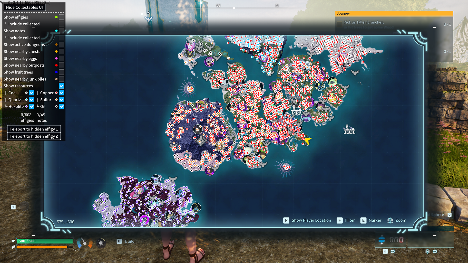 Screenshot of the Palworld map with colored dots showing where resources are