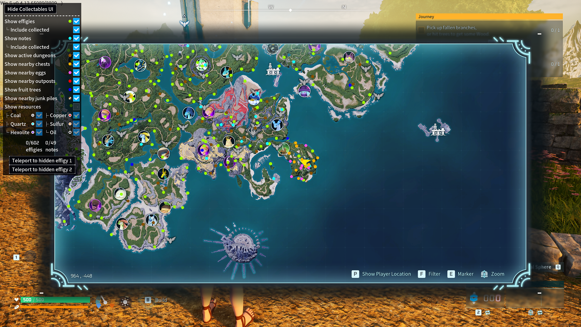 Screenshot of the Palworld map with colored dots showing where collectables are