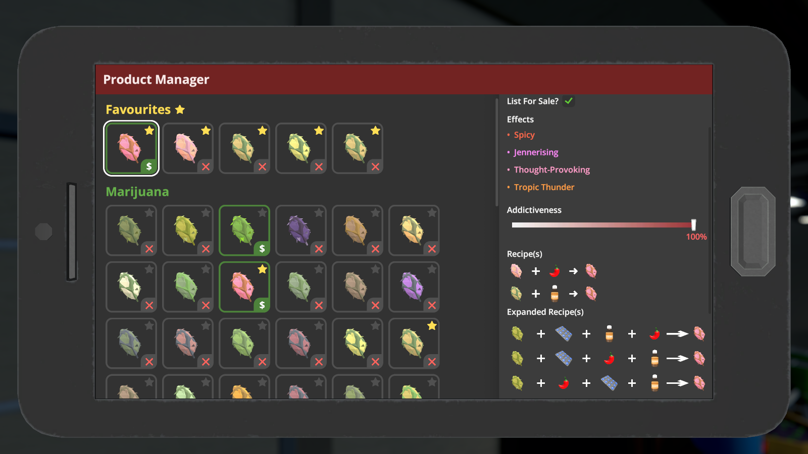 Screenshot of the Schedule I game app after my changes