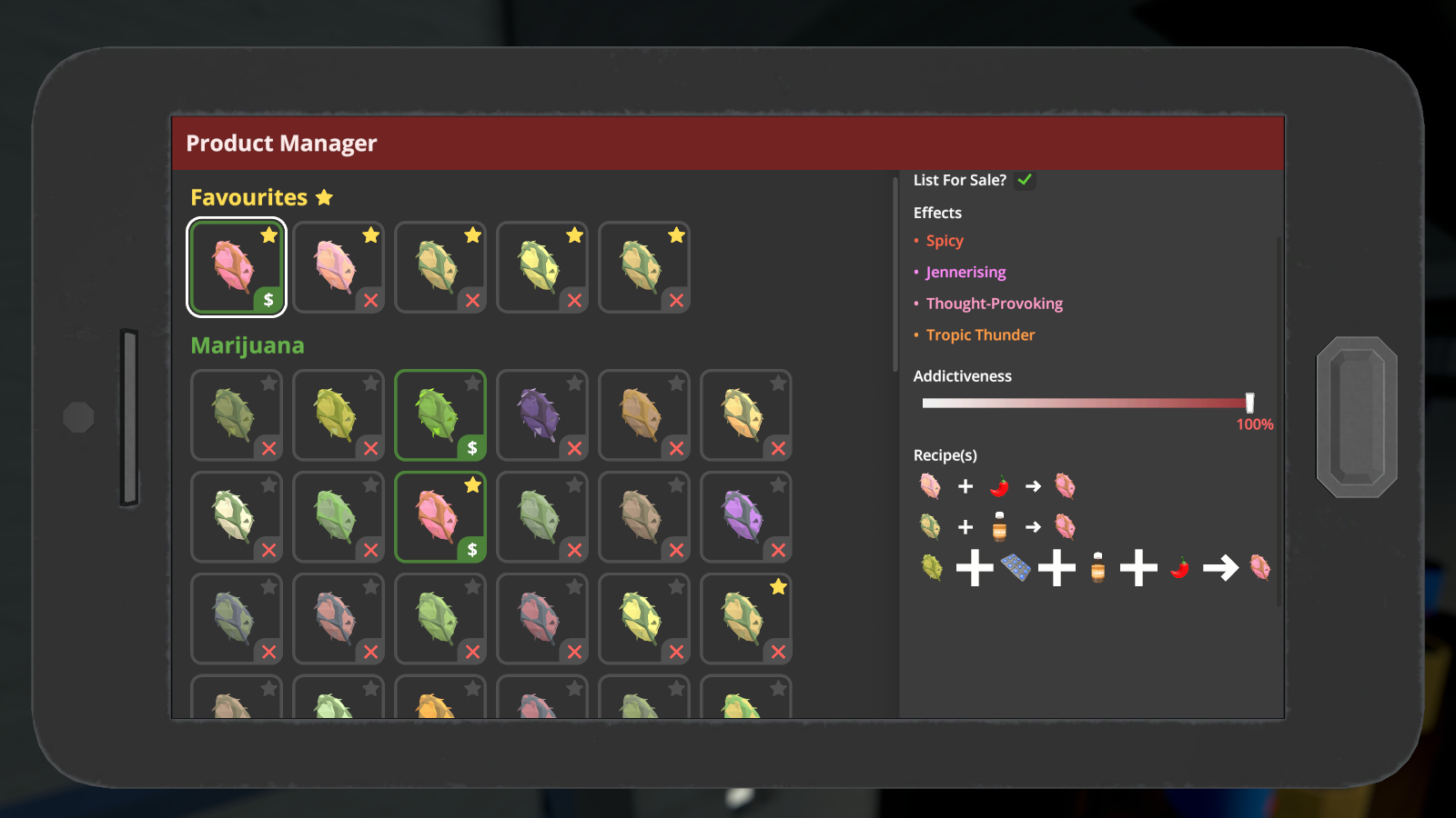 Screenshot of the Schedule I game before my changes
